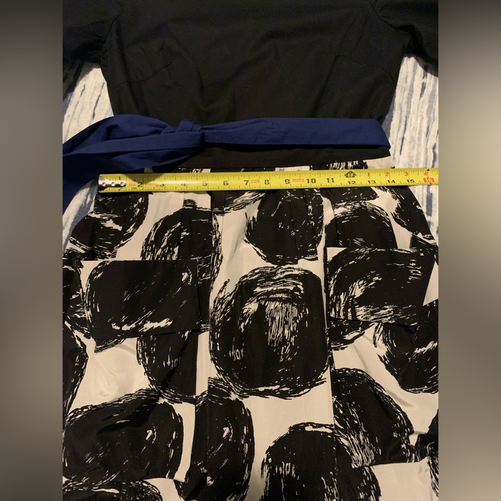 Maeve by Anthropologie Cocktail Dress Black / Creamy White / Royal Blue Sash Sz6 - Picture 8 of 11